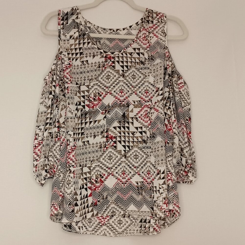 Women's Lightweight Shoulderless top with‎ fun patchwork print